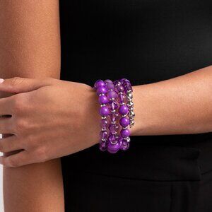 Purple and silver beaded wrap bracelet